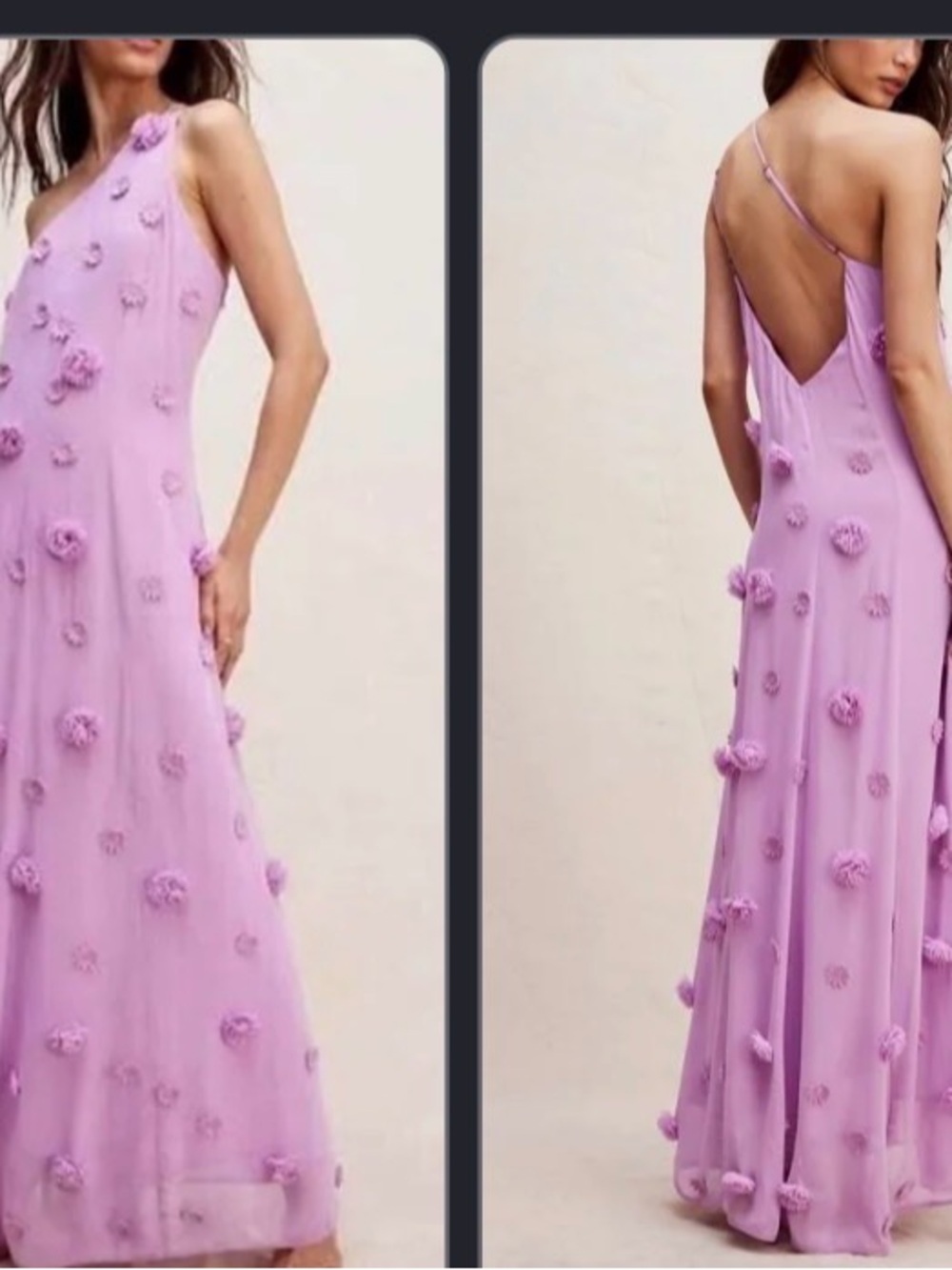 Free People Lilac One-Shoulder Floral Appliqué Maxi Dress